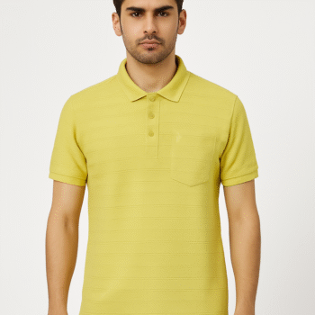 Men’s Mustard Yellow Polo T-Shirt with Pocket – Textured Cotton Blend