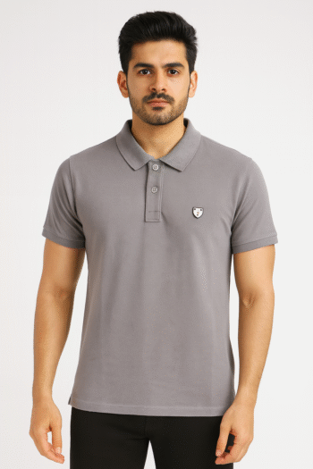 Men’s Light Grey Polo T-Shirt – Classic Solid Cotton Comfort