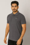 Men’s Charcoal Grey Polo T-Shirt – Subtle Textured Cotton Blend