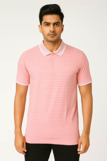 Men’s Light Pink Striped Polo T-Shirt