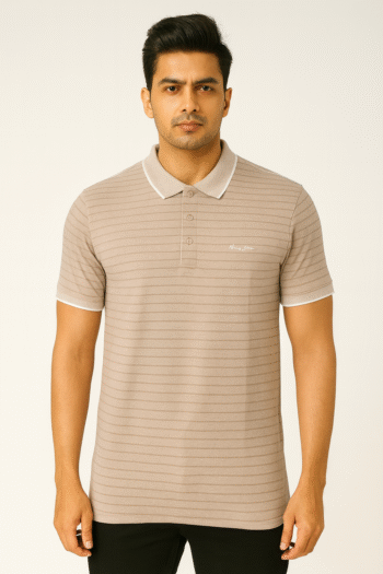 Men’s Beige Striped Polo T-Shirt