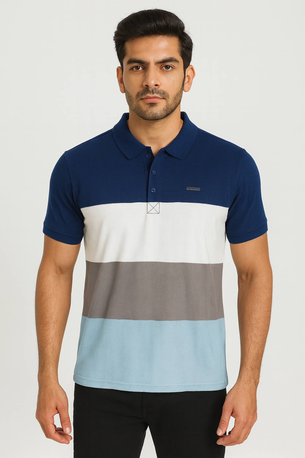 Men’s Blue, White & Grey Colorblock Polo T-Shirt