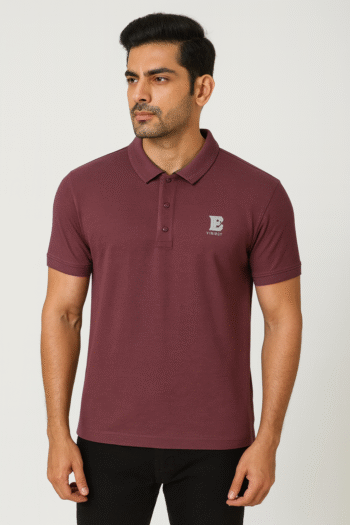 Men’s Maroon Solid Polo T-Shirt with Chest Logo