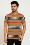 Men’s Camel Brown Multi-Stripe Polo T-Shirt