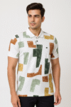 Abstract Printed White Polo T-Shirt for Men