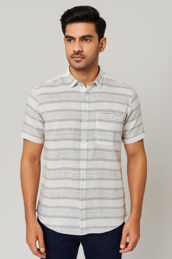 Light Grey Striped Casual Shirt for Men