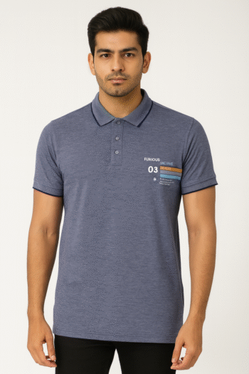 Men’s Navy Blue Printed Polo T-Shirt
