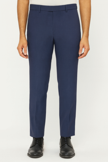 Men’s Navy Blue Checkered Slim-Fit Formal Trousers