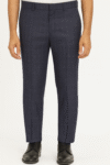 Men’s Navy Blue Check Slim-Fit Formal Trousers