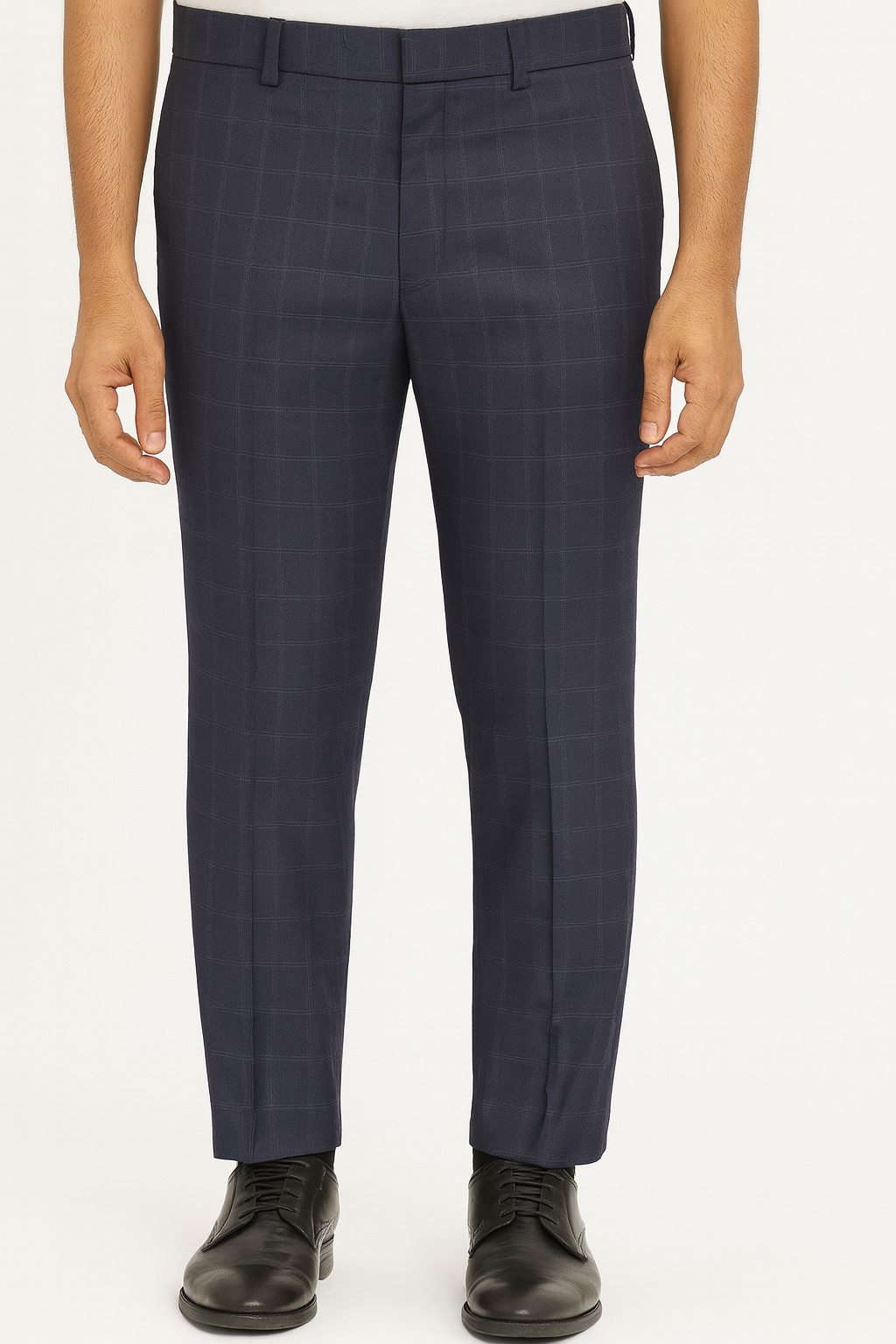Men’s Navy Blue Check Slim-Fit Formal Trousers
