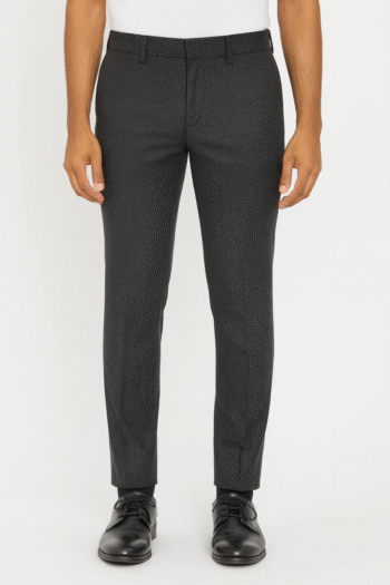 Men’s Charcoal Textured Slim-Fit Formal Trousers