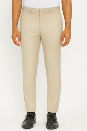 Men’s Beige Textured Slim-Fit Formal Trousers
