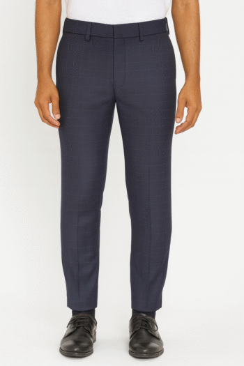 Men’s Navy Blue Check Slim-Fit Formal Trousers