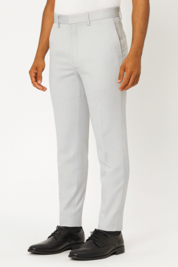 Men’s Light Grey Textured Slim-Fit Formal Trousers