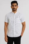 White Mandarin Collar Striped Casual Shirt for Men