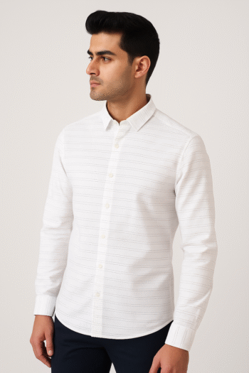 Men’s White Textured Slim Fit Formal Shirt