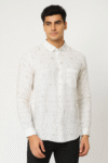 Men’s White Embroidered Textured Cotton Shirt