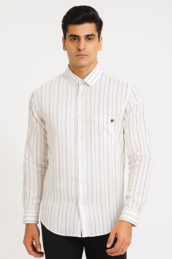 Men’s White Striped Cotton Casual Shirt