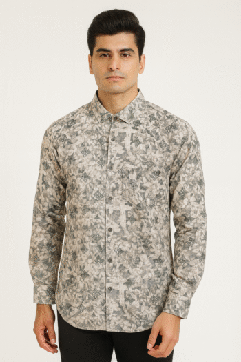 Men’s Grey Abstract Printed Cotton Shirt