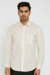 Men’s Cream Printed Cotton Slim Fit Shirt