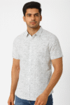Men’s White Paisley Printed Cotton Short Sleeve Shirt