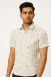 Men’s Light Olive Abstract Printed Cotton Short Sleeve Shirt