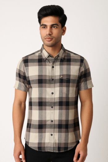 Men’s Grey Striped Cotton Short Sleeve Shirt
