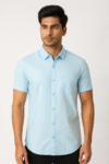 Men’s Solid Sky Blue Cotton Short Sleeve Shirt