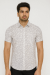 Men’s Light Grey Geometric Printed Cotton Casual Short Sleeve Shirt