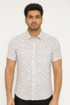 Men’s Grey Pixel Pattern Cotton Casual Short Sleeve Shirt