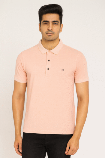 Men’s Light Peach Polo T-Shirt with Contrast Collar