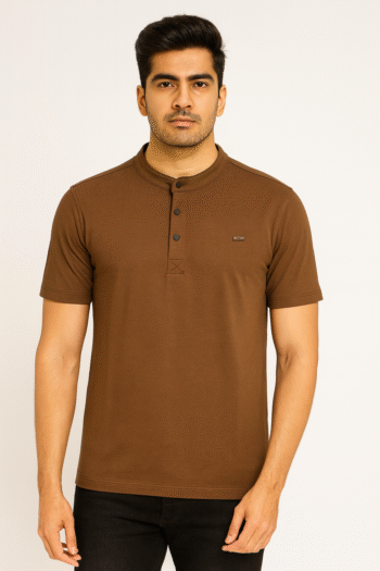 Men’s Beige Polo T-Shirt with Contrast Collar and Graphic Chest Print