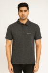 Men’s Charcoal Textured Polo T-Shirt with Subtle Print