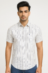 Men’s White & Blue Striped Cotton Short Sleeve Shirt