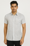 Men's Light Grey Printed Cotton Short Sleeve Shirt
