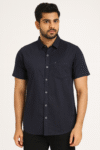 Men's Solid Navy Blue Cotton Casual Short Sleeve Shirt