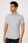 Men's White & Blue Polka Dot Printed Cotton Casual Short Sleeve Shirt