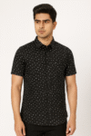 Men’s Black Printed Cotton Casual Short Sleeve Shirt