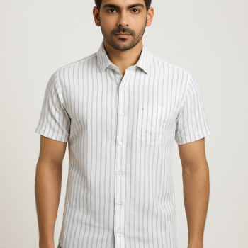 Men’s White & Grey Striped Short Sleeve Casual Shirt