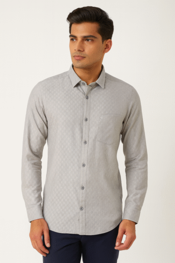 Men’s Light Grey Self-Pattern Long Sleeve Shirt