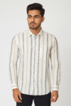 Men’s Beige & Grey Striped Long Sleeve Shirt