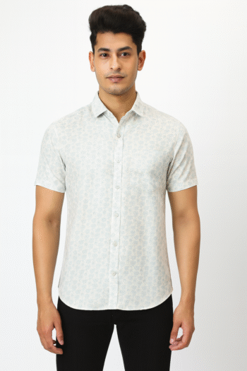 Men’s Light Blue Printed Short Sleeve Shirt