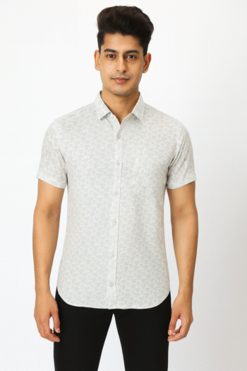 Men’s Subtle White Printed Short Sleeve Shirt