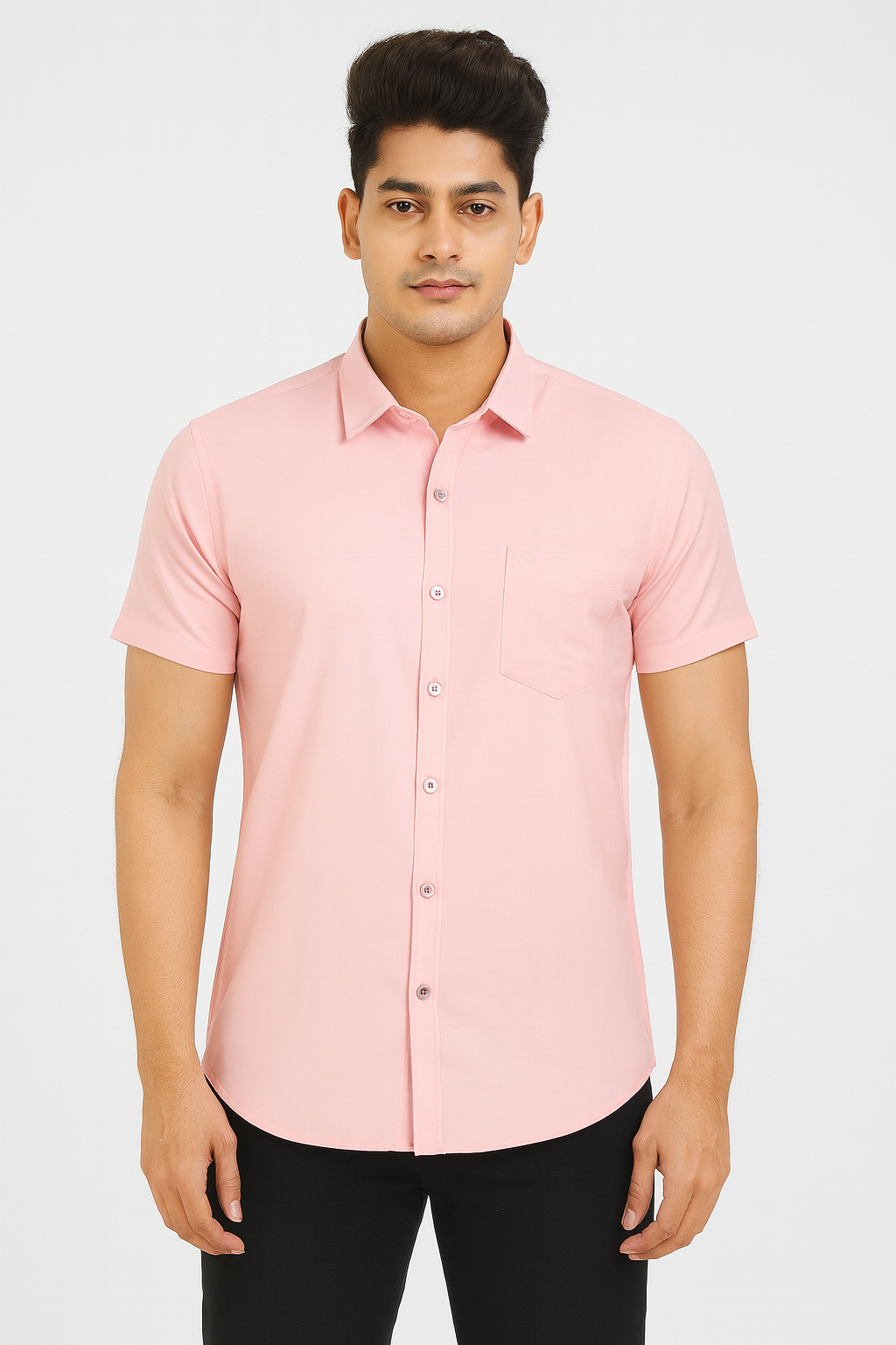 Men’s Light Pink Short Sleeve Casual Shirt