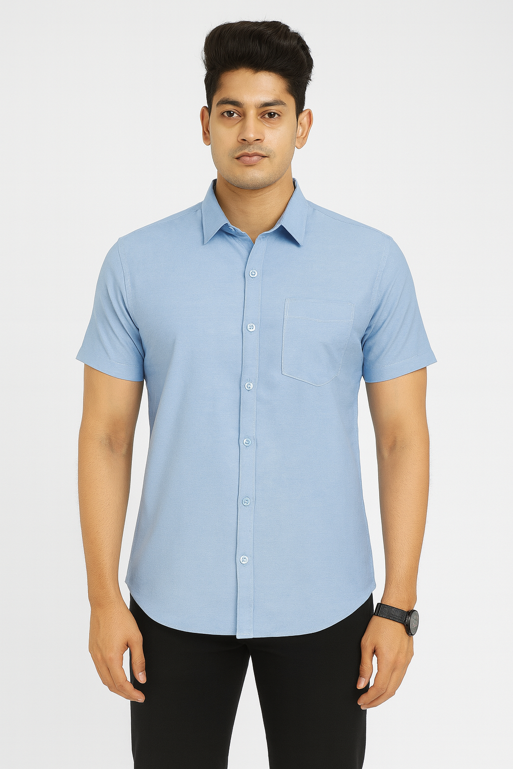 Men’s Light Blue Short Sleeve Casual Shirt