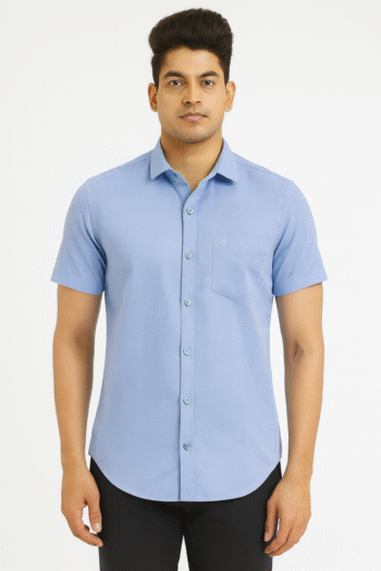 Men’s Solid Light Blue Short Sleeve Shirt