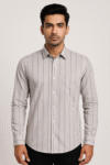 Men’s Light Grey & Black Striped Long Sleeve Casual Shirt