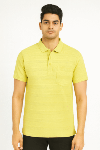 Men’s Light Lime Textured Polo T-Shirt with Chest Pocket