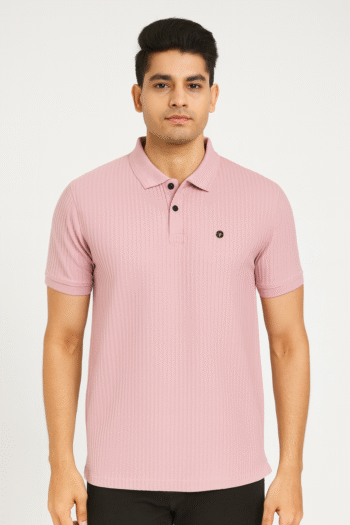 Men’s Mauve Ribbed Polo T-Shirt with Minimal Chest Logo