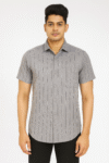Men’s Grey Striped Cotton Short Sleeve Shirt